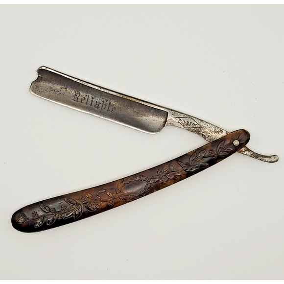 Vtg Wilbert Cutlery Chicago IL Reliable Straight Razor Flower Pattern Handle